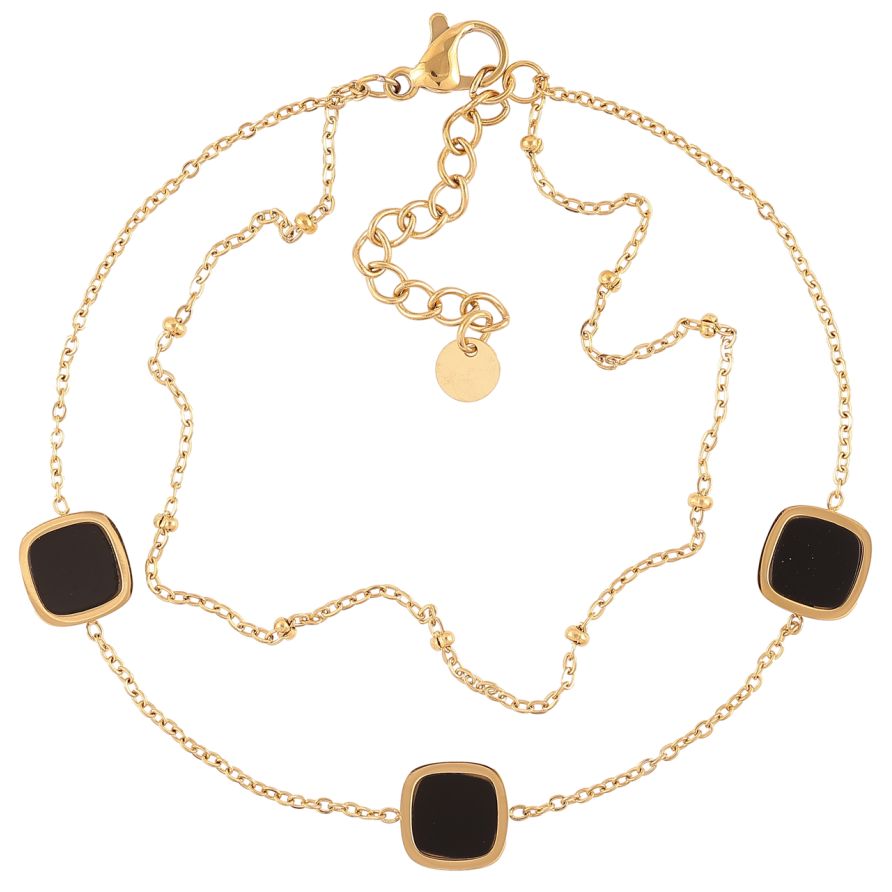 Браслет Xuping ТТМ Stainless Steel колір 14К «Подвійний ланцюжок з чорними вставками» з доп.ланцюгом 19-22.5см х 2мм фото №1