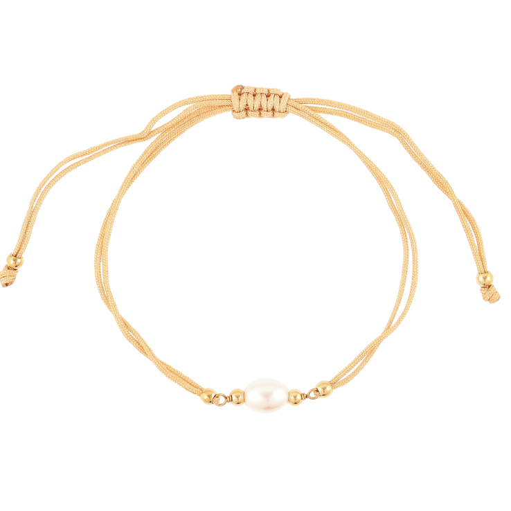 Браслет Xuping ТТМ Stainless Steel колір 14K Бежевий шнур з перловою намистиною» на затяжці до 27см х 2мм фото №19
