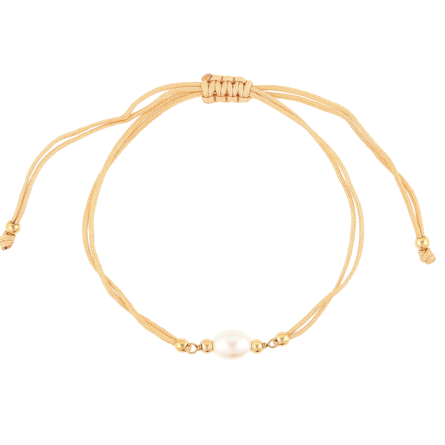 Браслет Xuping ТТМ Stainless Steel колір 14K Бежевий шнур з перловою намистиною» на затяжці до 27см х 2мм фото №1