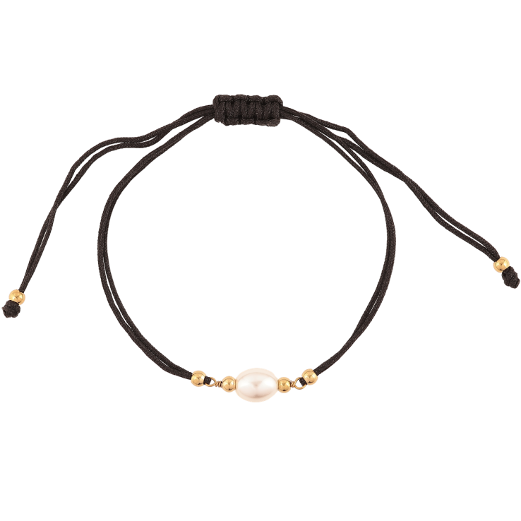 Браслет Xuping ТТМ Stainless Steel колір 14K Чорний шнур з перловою намистиною» на затяжці до 27см х 2мм фото №18