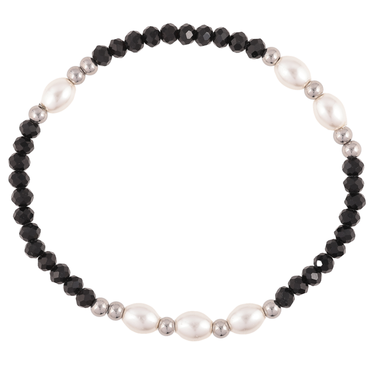 Браслет Xuping ТТМ Stainless Steel колір Родій «Сріблясто-чорні та перлинні намистини» на резинці 16-18см х 4мм фото №20 Браслет Xuping ТТМ Stainless Steel колір Родій «Сріблясто-чорні та перлинні намистини» на резинці 16-18см х 4мм фото №20