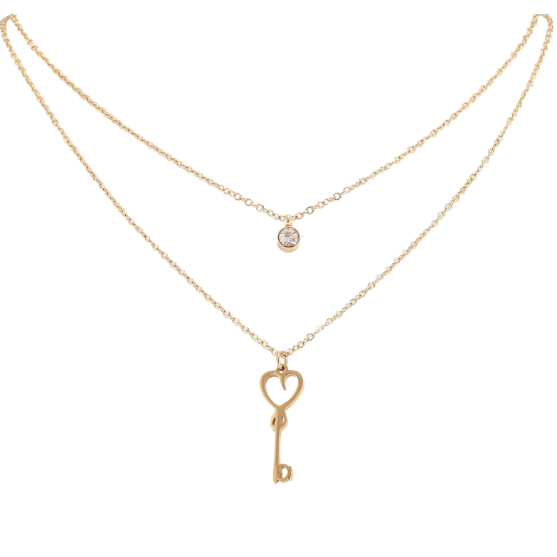 Кулон на ланцюжку Xuping ТТМ Stainless Steel колір 14K «Подвійний ланцюжок з ключиком» довжина 41-46см х 1мм фото №2 Кулон на ланцюжку Xuping ТТМ Stainless Steel колір 14K «Подвійний ланцюжок з ключиком» довжина 41-46см х 1мм фото №2