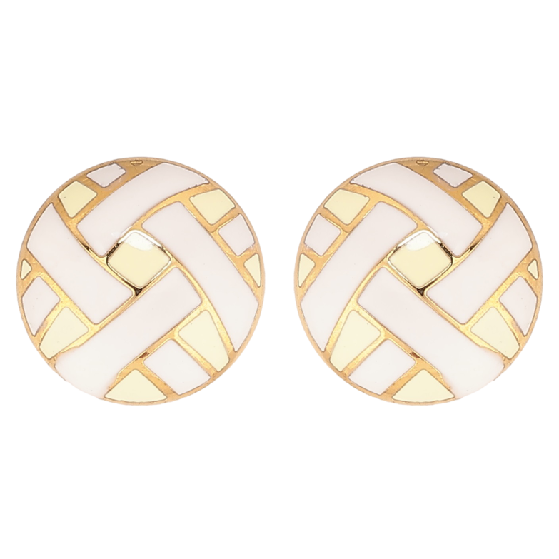 Сережки Xuping TTM Stainless Steel колір 14К пусети «Кола з візерунком емаллю» ø 12мм фото №1