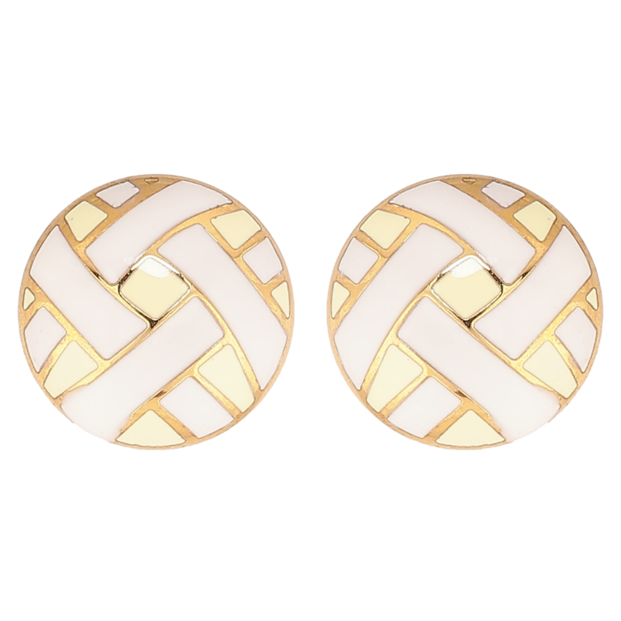 Сережки Xuping TTM Stainless Steel колір 14К пусети «Кола з візерунком емаллю» ø 12мм фото №1