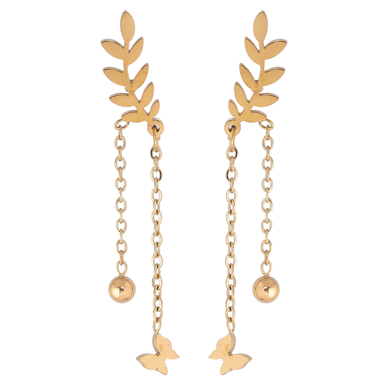 Серьги Xuping TTM Stainless Steel цвет 14К пусеты Веточки с подвесками фото №1