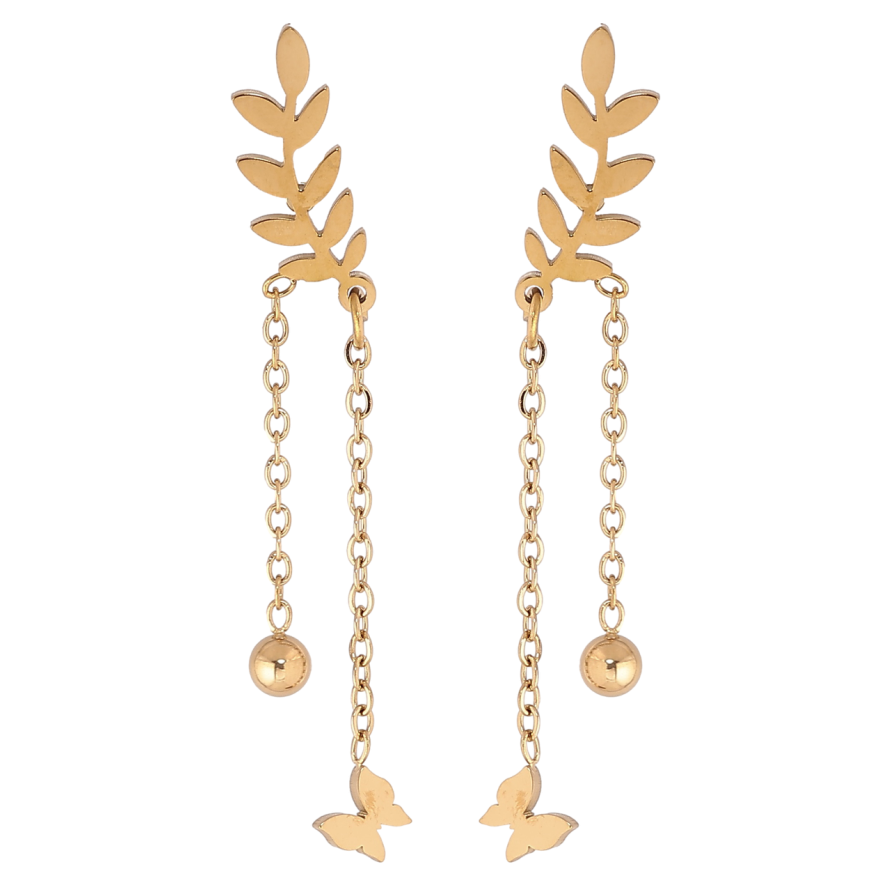 Сережки Xuping TTM Stainless Steel колір 14К пусети «Гілочки з підвісками» фото №1