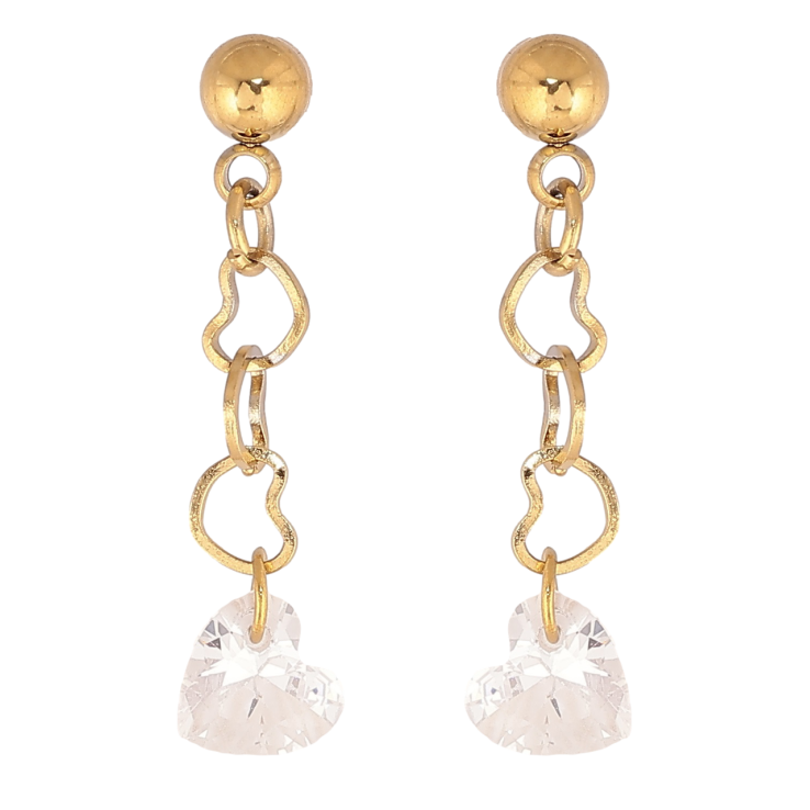 Сережки Xuping TTM Stainless Steel колір 14К пусети «Підвіски з кришталевими сердечками» фото №2