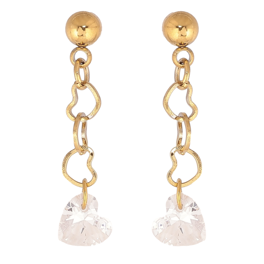 Сережки Xuping TTM Stainless Steel колір 14К пусети «Підвіски з кришталевими сердечками» фото №1