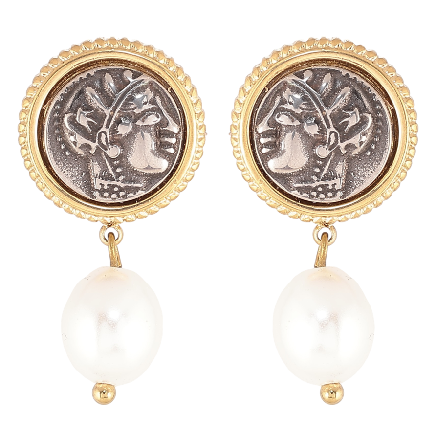 Сережки Xuping TTM Stainless Steel колір 14К пусети «Декоративні підвіски з перлинами» фото №1