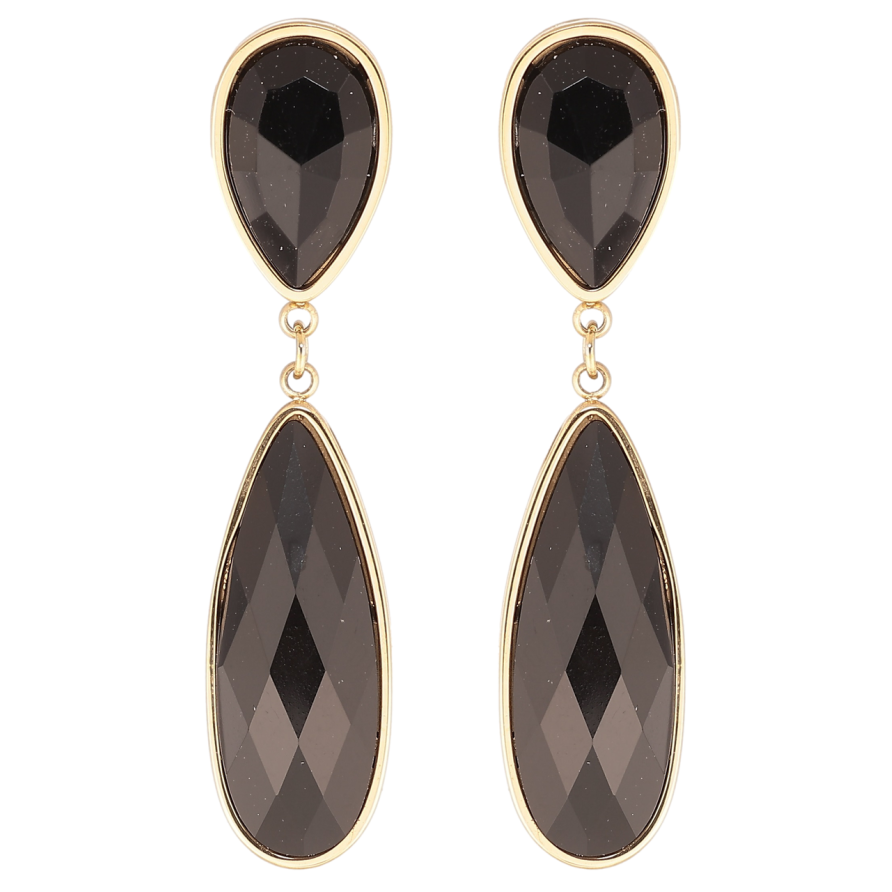 Сережки Xuping TTM Stainless Steel колір 14К пусети «Підвіски з чорними кристалами» фото №1