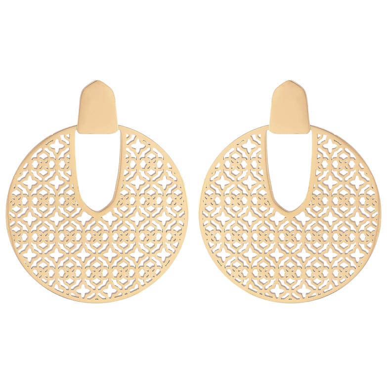 Сережки Xuping TTM Stainless Steel колір 14К пусети «Різьблені кола» фото №1