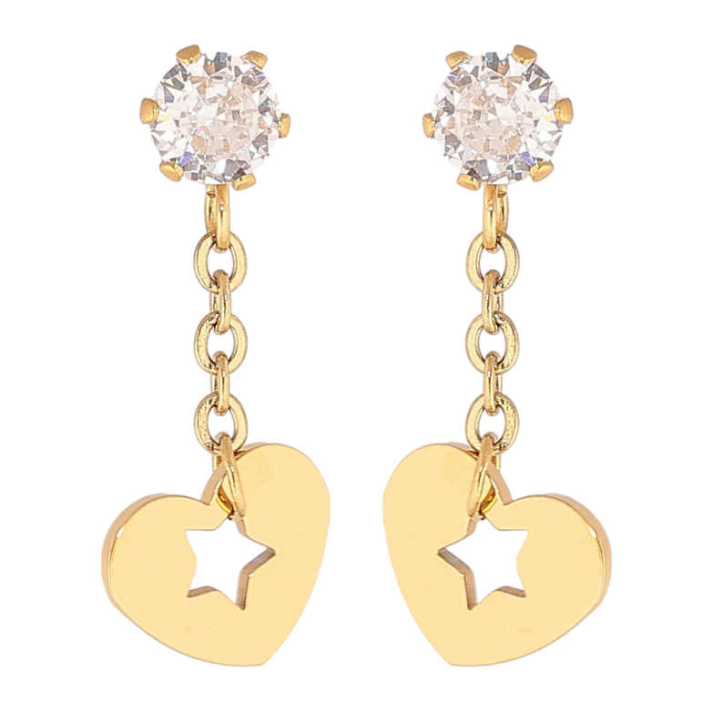 Сережки Xuping TTM Stainless Steel колір 14К пусети «Підвіски з сердечками» фото №1