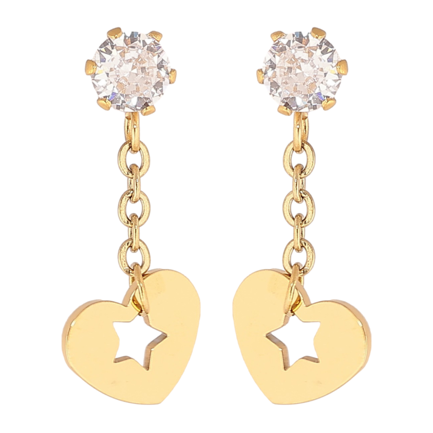 Сережки Xuping TTM Stainless Steel колір 14К пусети «Підвіски з сердечками» фото №1