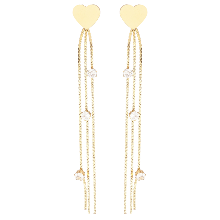 Сережки Xuping TTM Stainless Steel колір 14К пусети «Сердечка з підвісками» фото №1