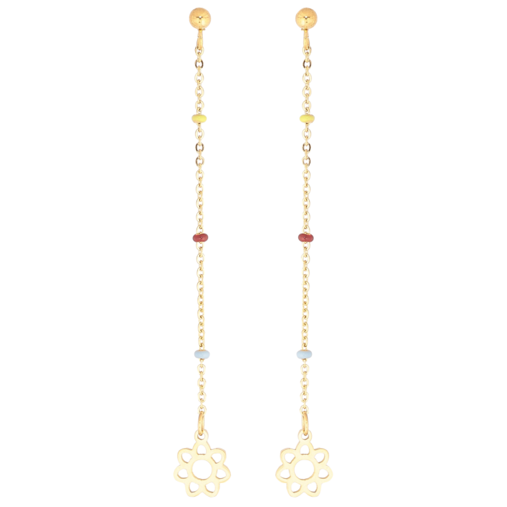 Серьги Xuping TTM Stainless Steel цвет 14К пусеты Цветочки на цепочках фото №18