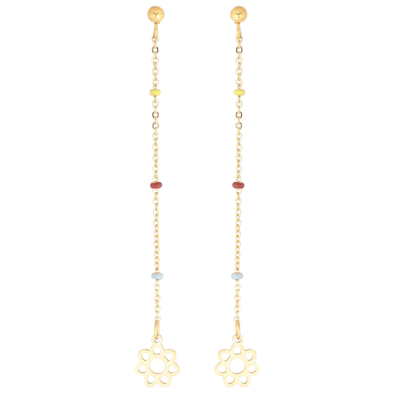 Серьги Xuping TTM Stainless Steel цвет 14К пусеты Цветочки на цепочках фото №1