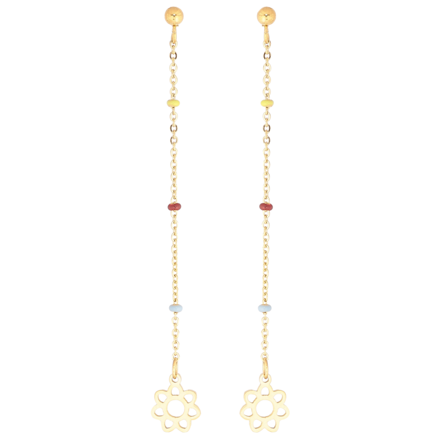 Серьги Xuping TTM Stainless Steel цвет 14К пусеты Цветочки на цепочках фото №1