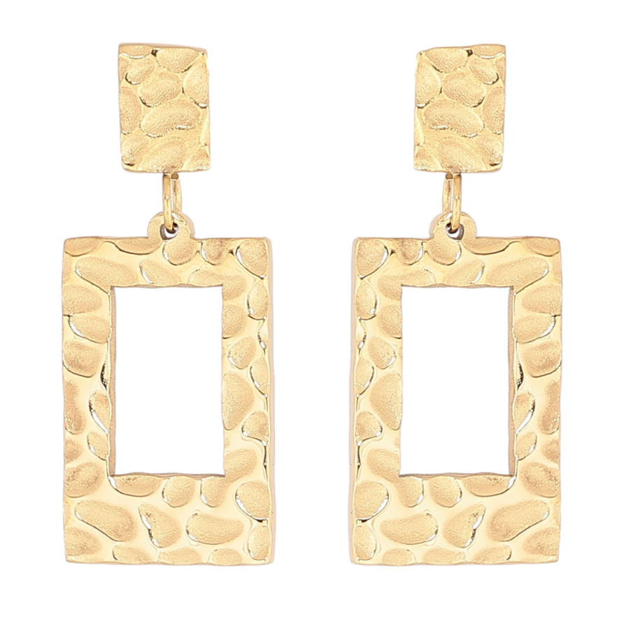 Сережки Xuping TTM Stainless Steel колір 14К пусети «Прямокутні підвіски з візерунком» фото №1