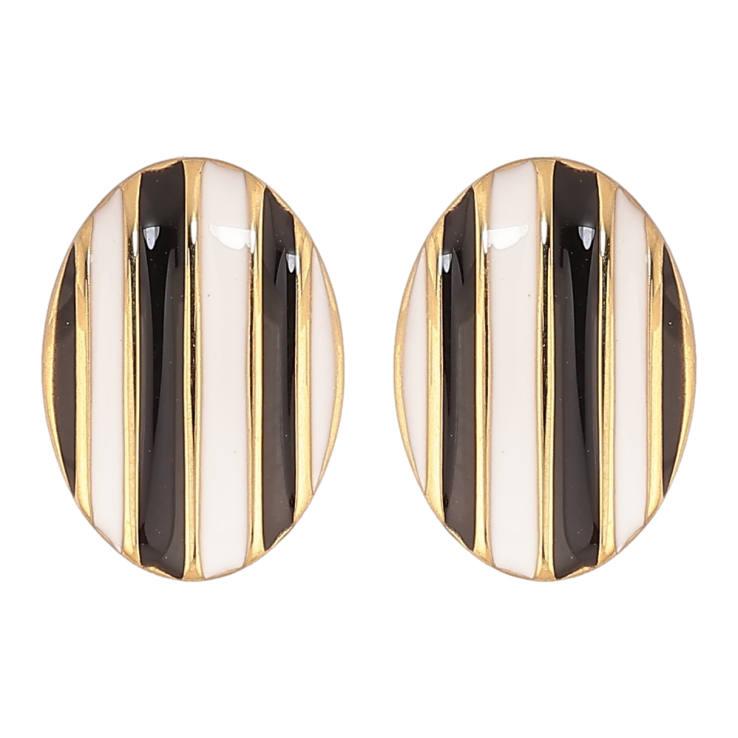 Сережки Xuping TTM Stainless Steel колір 14К пусети «Чорно-білий смугастий візерунок емаллю» фото №14