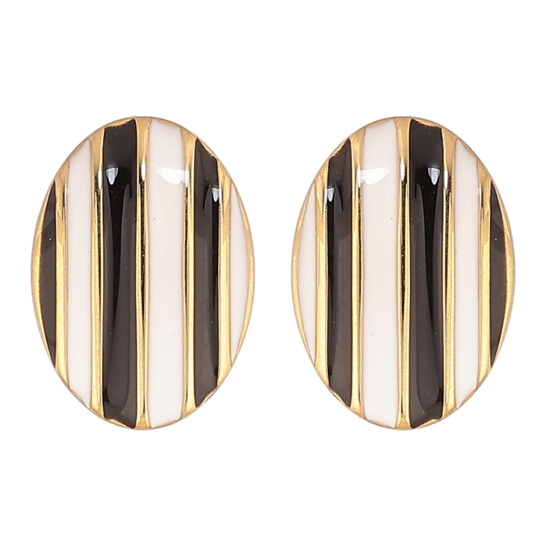 Сережки Xuping TTM Stainless Steel колір 14К пусети «Чорно-білий смугастий візерунок емаллю» фото №1