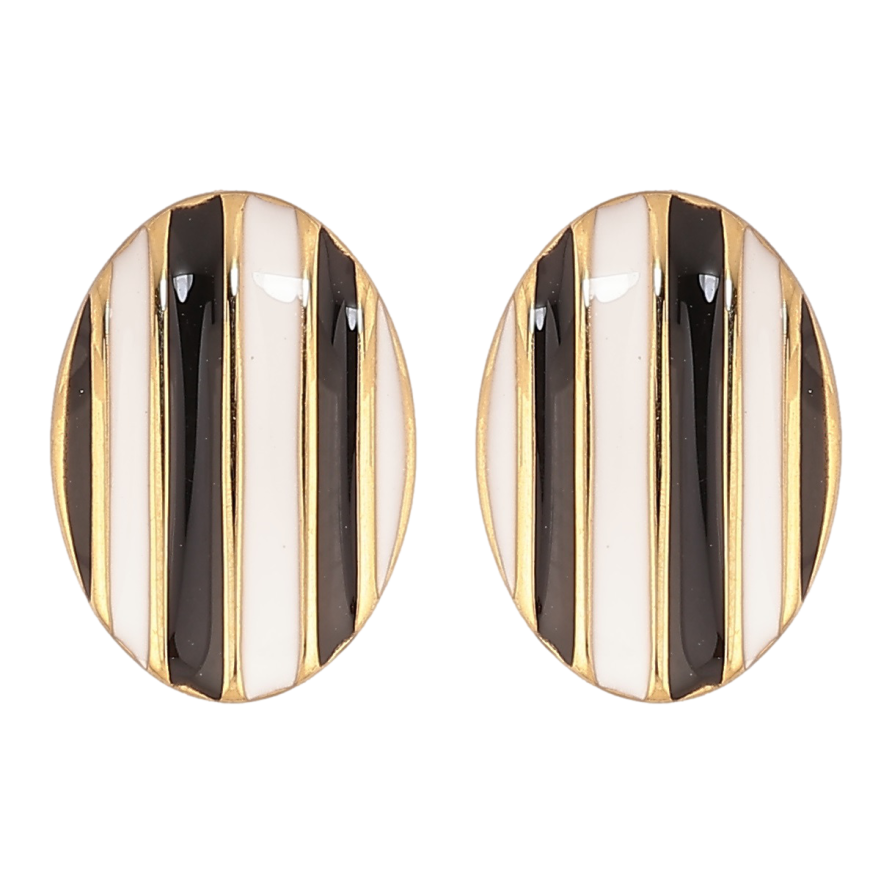 Сережки Xuping TTM Stainless Steel колір 14К пусети «Чорно-білий смугастий візерунок емаллю» фото №1