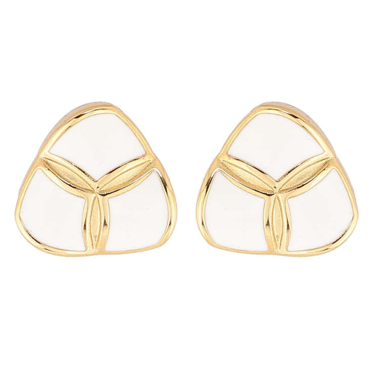 Сережки Xuping TTM Stainless Steel колір 14К пусети «Трикутні з візерунком білою емаллю» фото №15