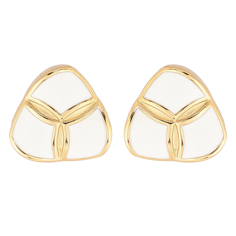 Сережки Xuping TTM Stainless Steel колір 14К пусети «Трикутні з візерунком білою емаллю» фото №11