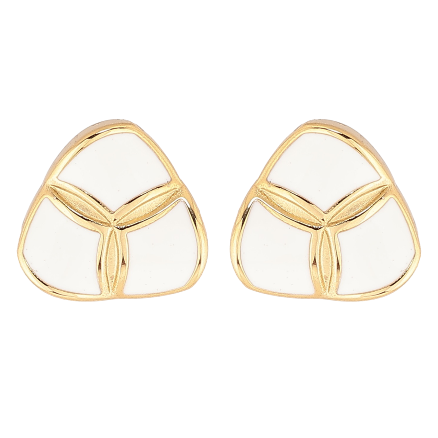 Серьги Xuping TTM Stainless Steel цвет 14К пусеты Треугольные с узором белой эмалью фото №1