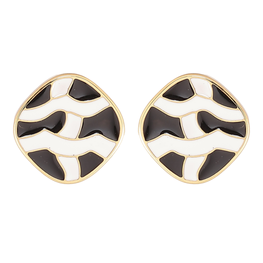 Серьги Xuping TTM Stainless Steel цвет 14К пусеты Узор черно-белой эмалью фото №1