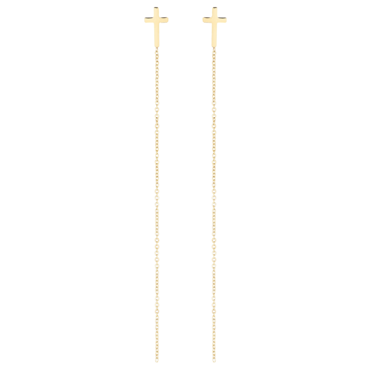 Сережки Xuping TTM Stainless Steel колір 14К пусети «Хрестики з ланцюжками» фото №6