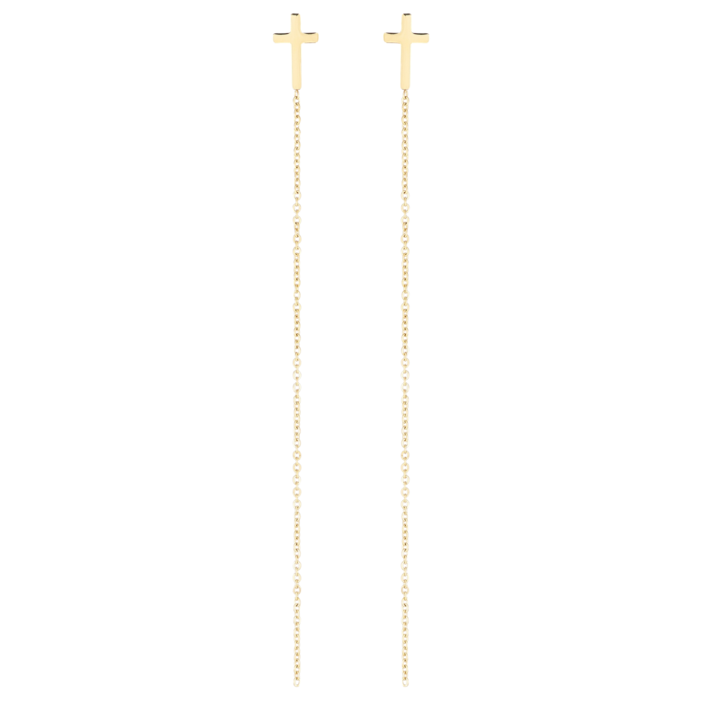 Сережки Xuping TTM Stainless Steel колір 14К пусети «Хрестики з ланцюжками» фото №9