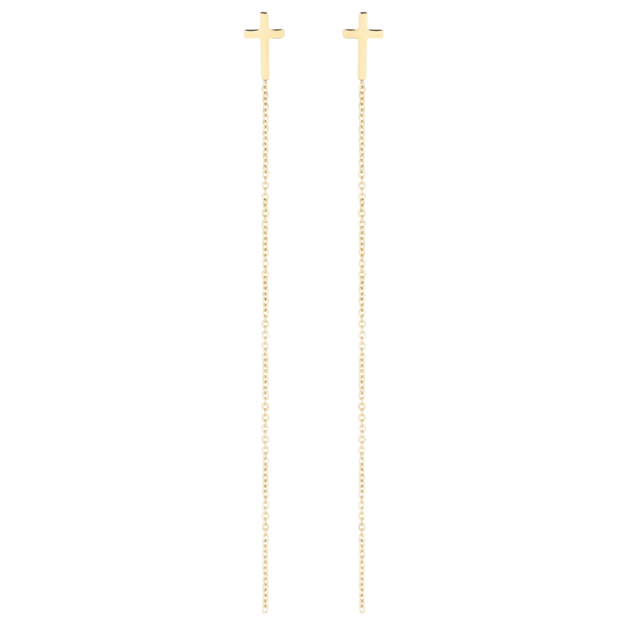 Сережки Xuping TTM Stainless Steel колір 14К пусети «Хрестики з ланцюжками» фото №1
