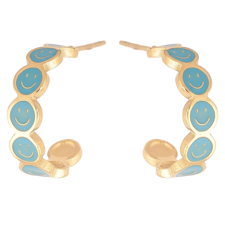 Сережки Xuping TTM Stainless Steel колір 14К пусети «Дуги з блакитними смайликами» фото №21