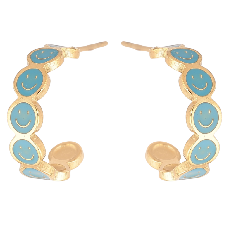 Сережки Xuping TTM Stainless Steel колір 14К пусети «Дуги з блакитними смайликами» фото №1