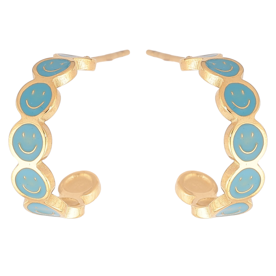 Сережки Xuping TTM Stainless Steel колір 14К пусети «Дуги з блакитними смайликами» фото №1