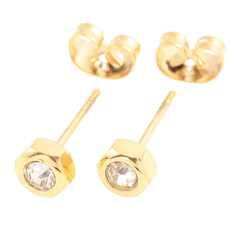 Сережки Xuping TTM Stainless Steel колір 14К пусети «Гайки з кристалами» фото №1