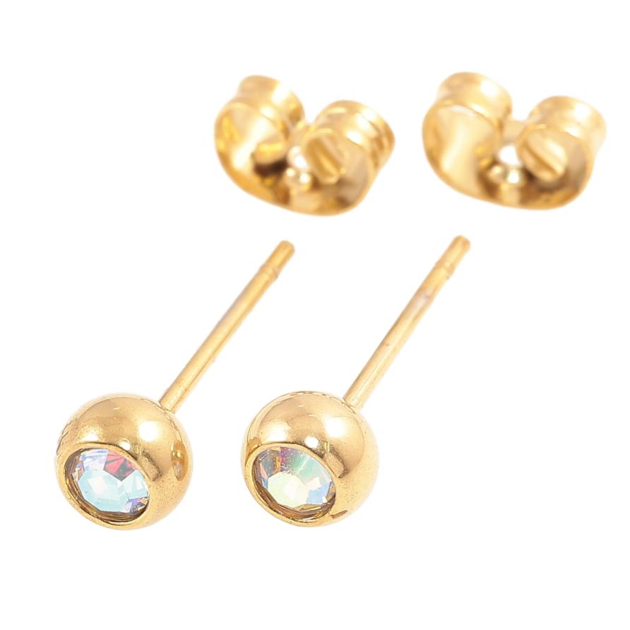 Сережки Xuping TTM Stainless Steel колір 14К пусети «Кульки з райдужними кристалами» ø 5мм фото №1