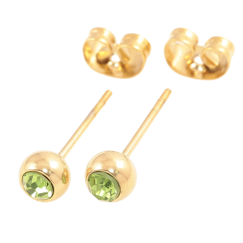 Сережки Xuping TTM Stainless Steel колір 14К пусети «Кульки з салатовими кристалами» ø 5мм фото №1