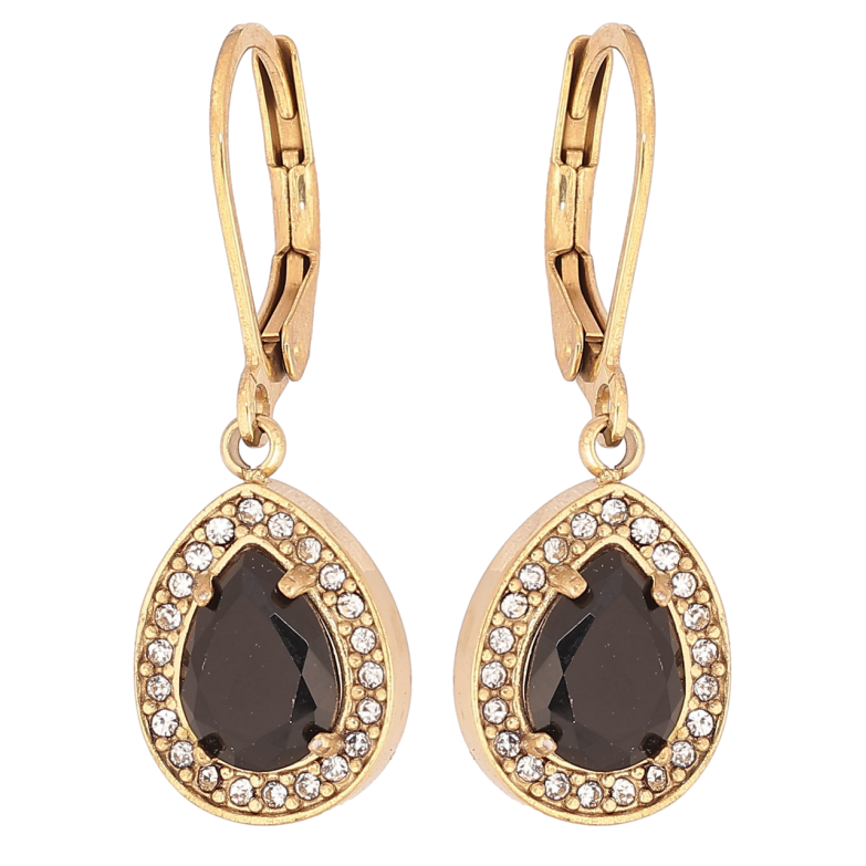 Сережки Xuping TTM Stainless Steel колір 14К французький замок «Крапельки з чорними кристалами та цирконієм» фото №1