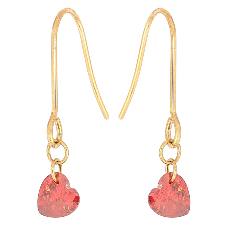 Сережки Xuping TTM Stainless Steel колір 14К французький замок «Червоні кришталеві сердечка» фото №1