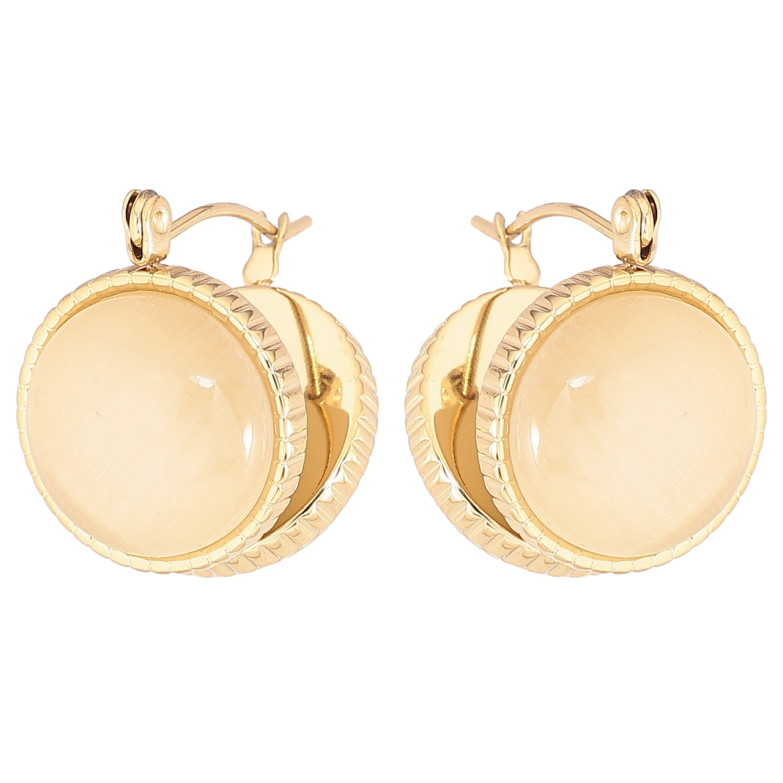 Сережки Xuping TTM Stainless Steel колір 14К замок-шпилька «Вставки »Котяче око» фото №1