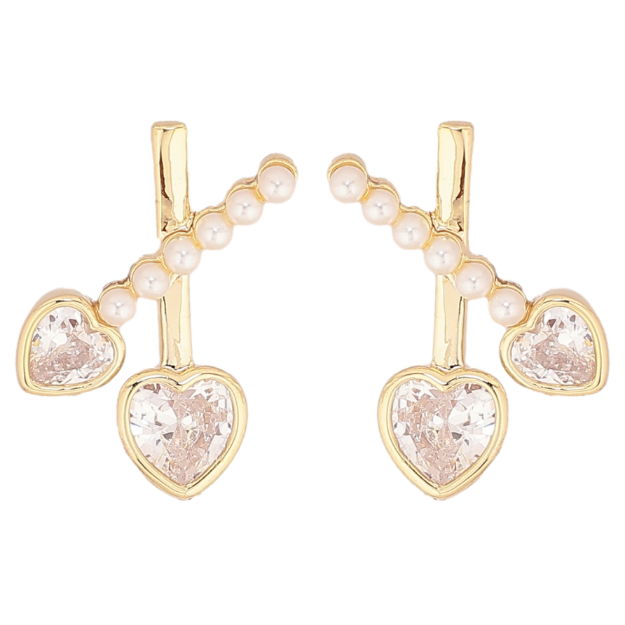 Сережки Xuping Позолота 14K пусети «Візерунок з кришталевими сердечками» фото №1