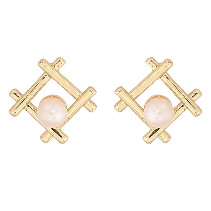 Сережки Xuping Позолота 14K пусети «Ромбовий візерунок з перлинами» фото №5