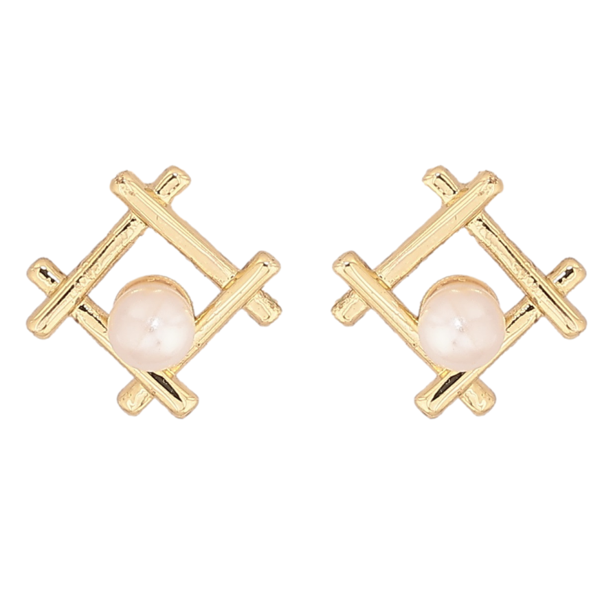 Сережки Xuping Позолота 14K пусети «Ромбовий візерунок з перлинами» фото №1