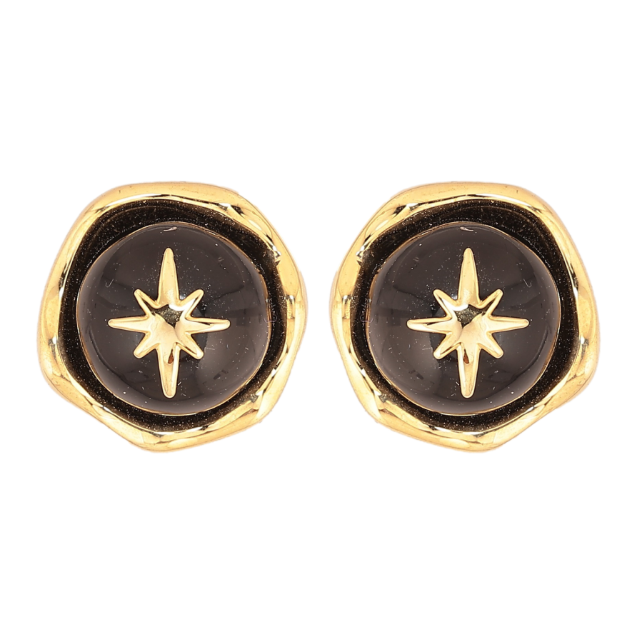 Серьги Xuping Позолота 14K пусеты Черные шарики со звездами фото №1