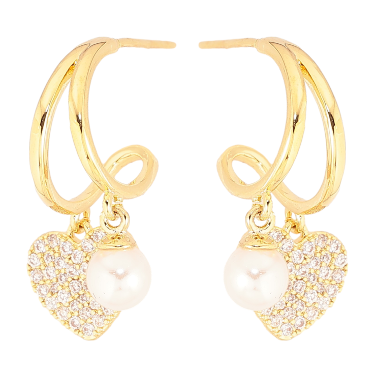 Серьги Xuping Позолота 14K пусеты Дуги с сердечками и жемчужинами фото №22