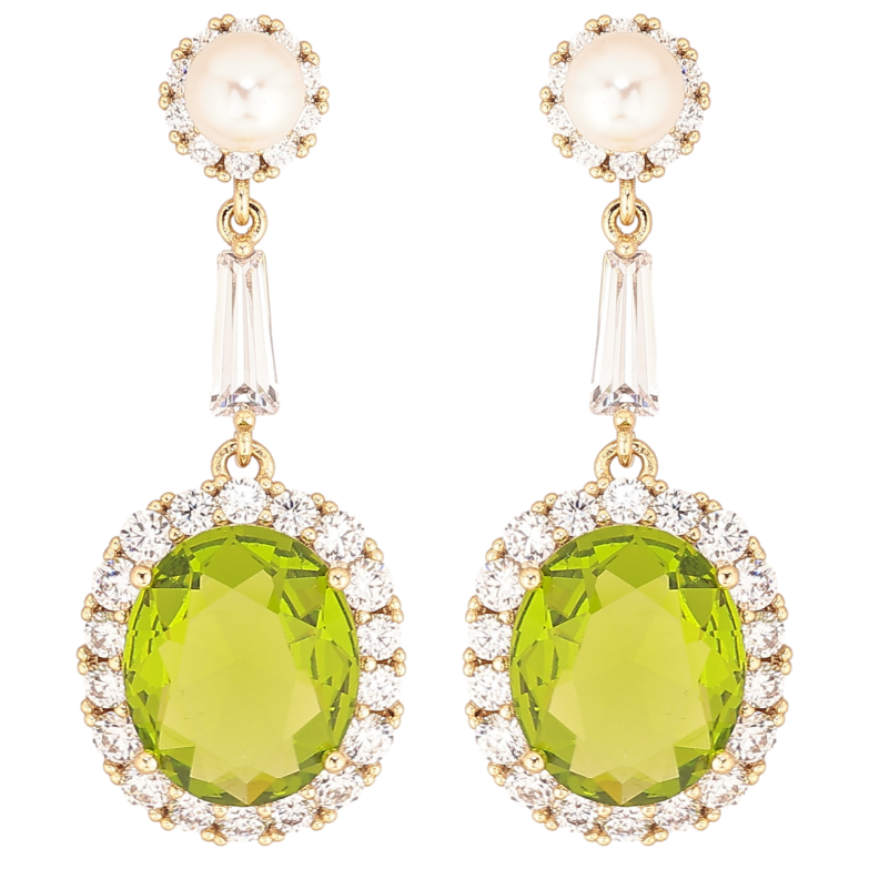 Сережки Xuping Позолота 14K пусети «Підвіски з салатовими фіанітами в обрамленні цирконію» фото №14