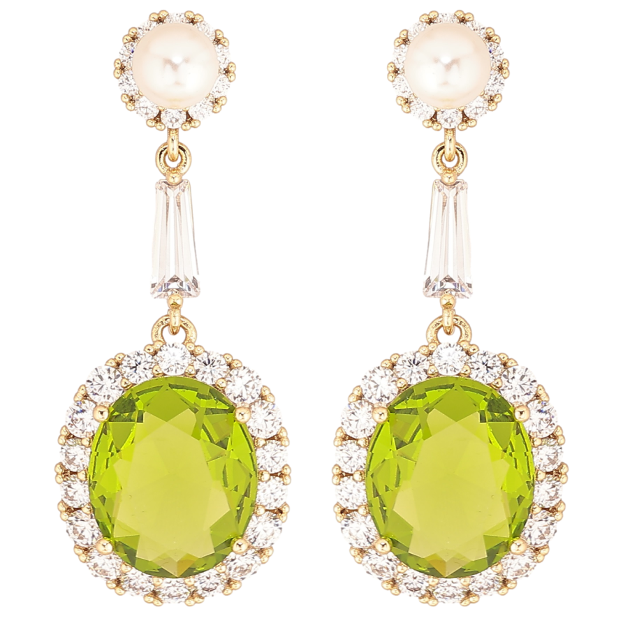 Сережки Xuping Позолота 14K пусети «Підвіски з салатовими фіанітами в обрамленні цирконію» фото №1