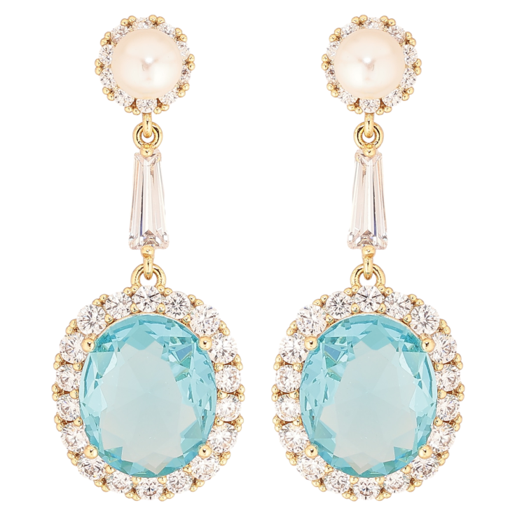 Серьги Xuping Позолота 14K пусеты Подвески с голубыми фианитами в обрамлении циркония фото №21