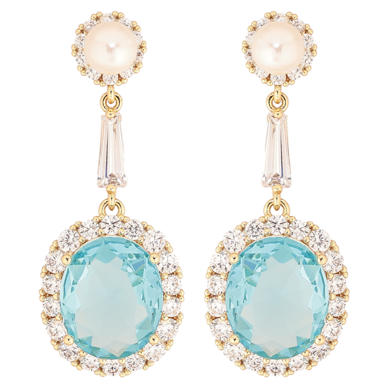 Серьги Xuping Позолота 14K пусеты Подвески с голубыми фианитами в обрамлении циркония фото №16